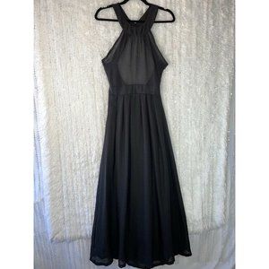 Zhou Zhou Sheer Maxi Dress MEDIUM Black Halter Neck Open Back Cocktail Zip LBD